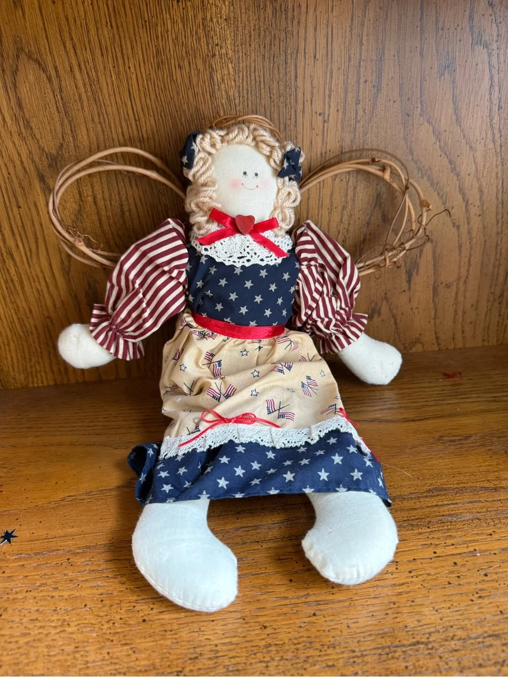 Handmade Patriotic Rag Doll Angel - Red, White & Blue